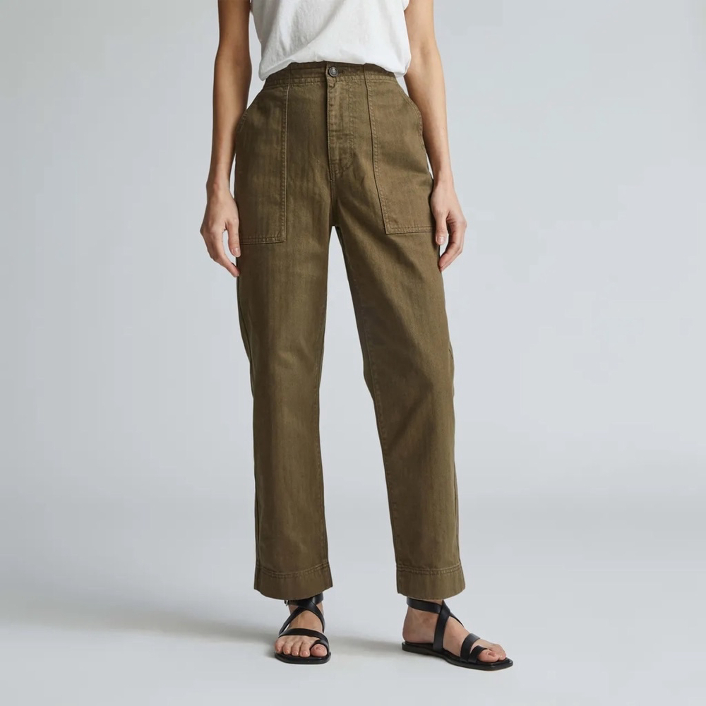 Everlane Pants Women 10 Green The Organic Cotton Herringbone Utility Cargo Crop